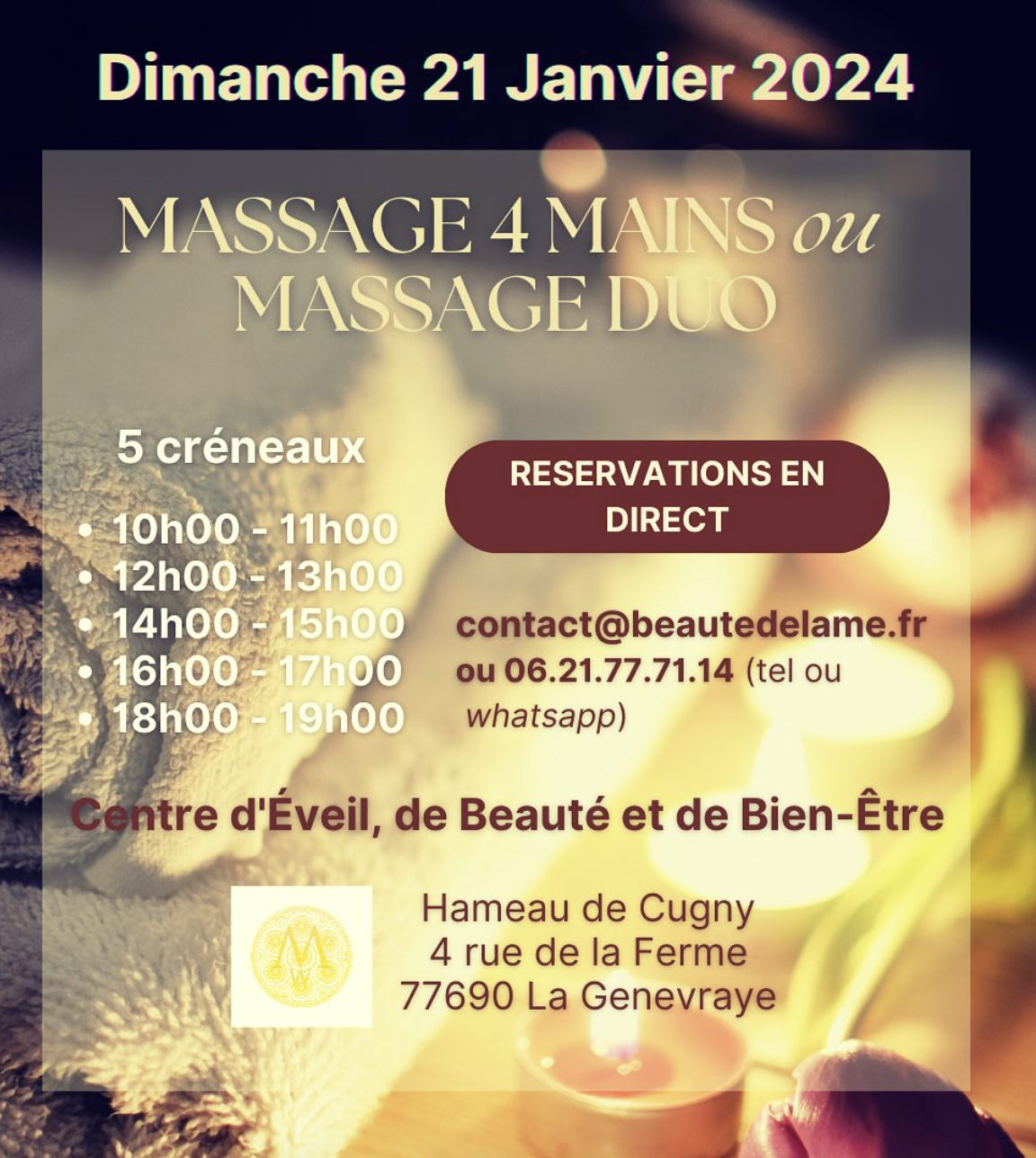 Massage 4 mains ou Massage Duo – Jeudi 21 Janvier 2024 